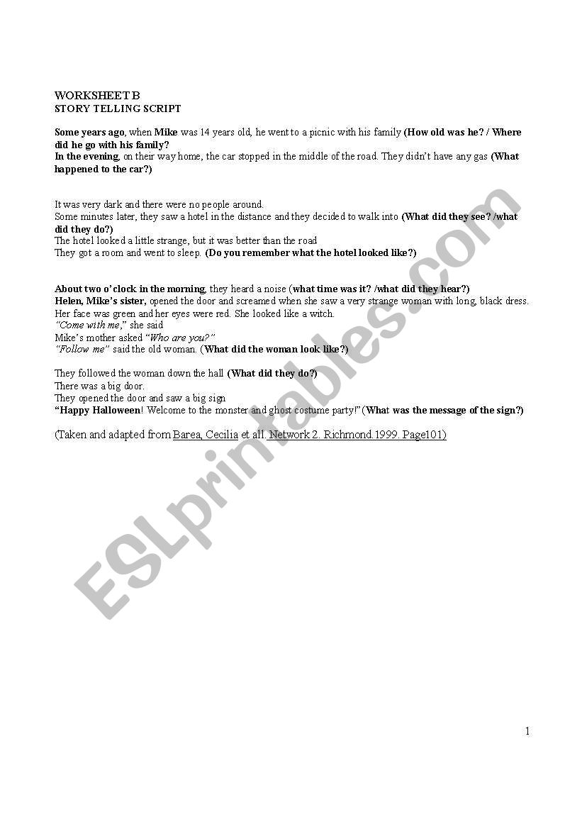 Story telling script worksheet