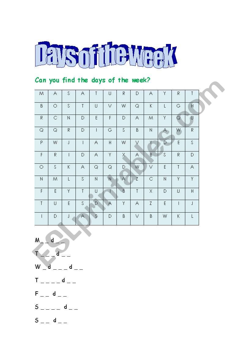 Days of the Week  worksheet