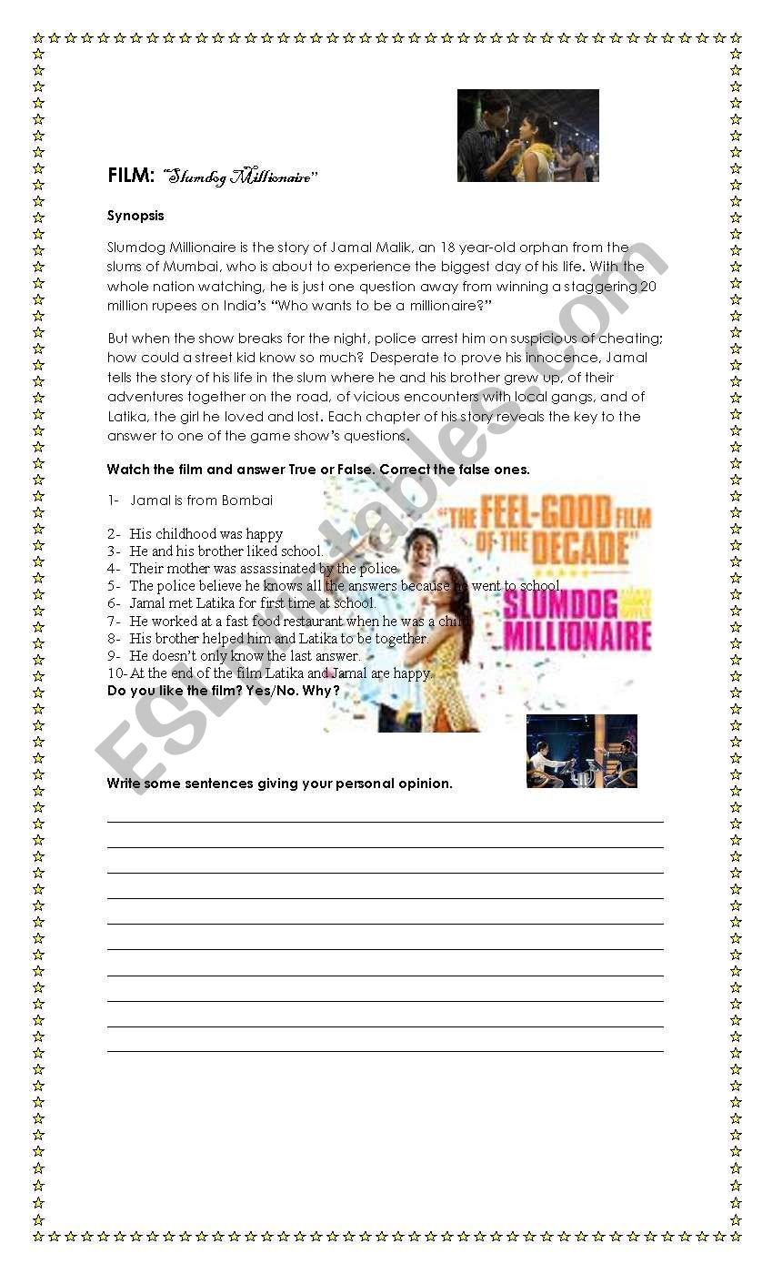 Slumdog Millionaire worksheet