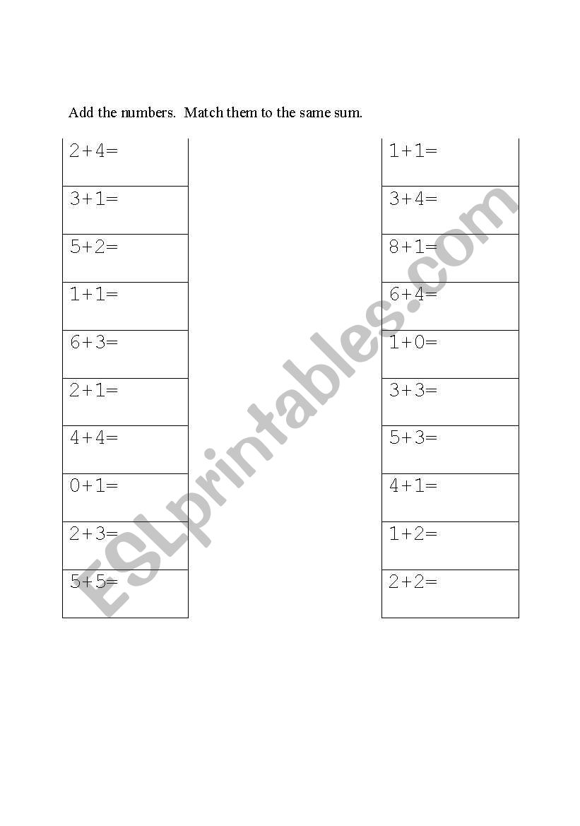 add and match worksheet