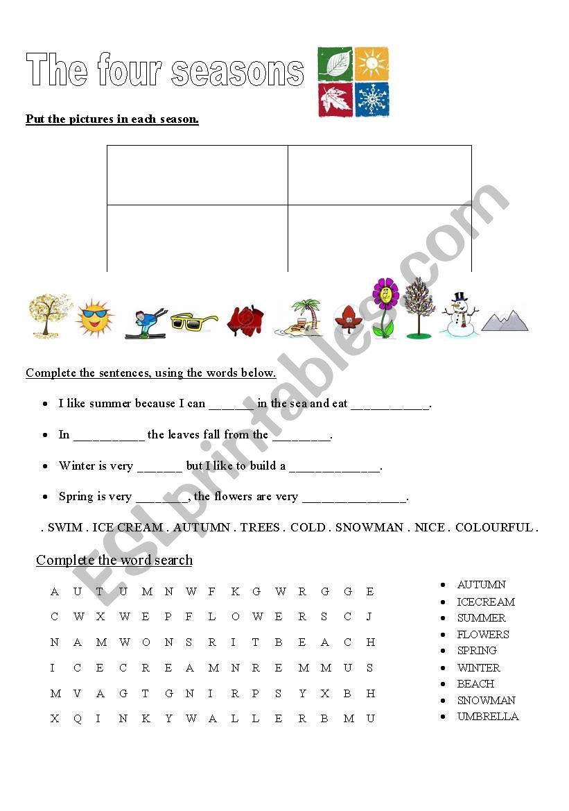 the four seasons worksheet