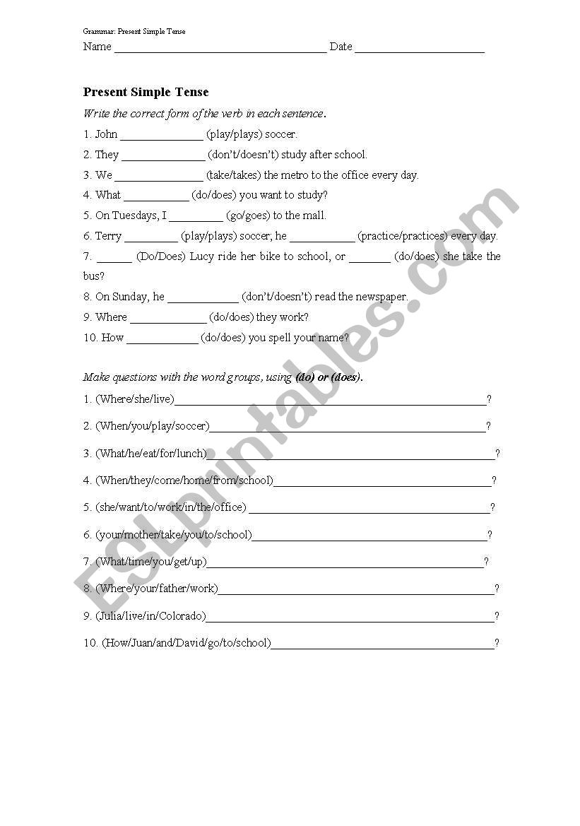 Present Simple worksheet