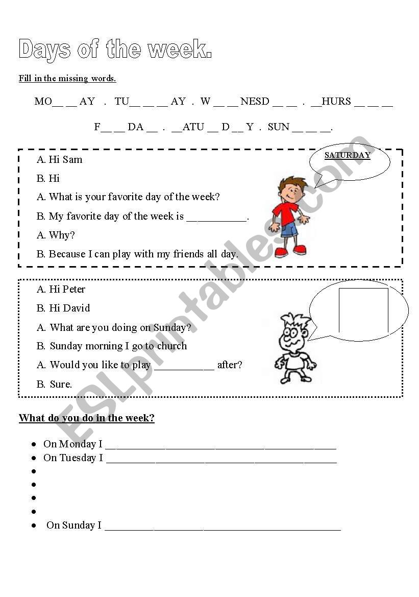 days of the week worksheet