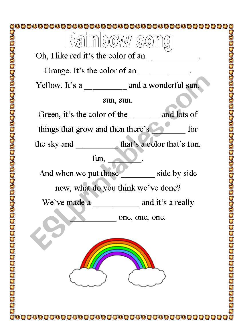 rainbow color song worksheet