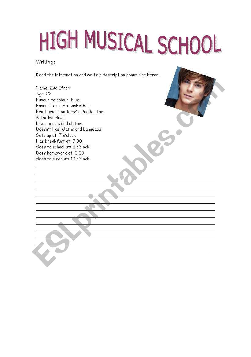 HIGH MUSICAL SCHOOL worksheet