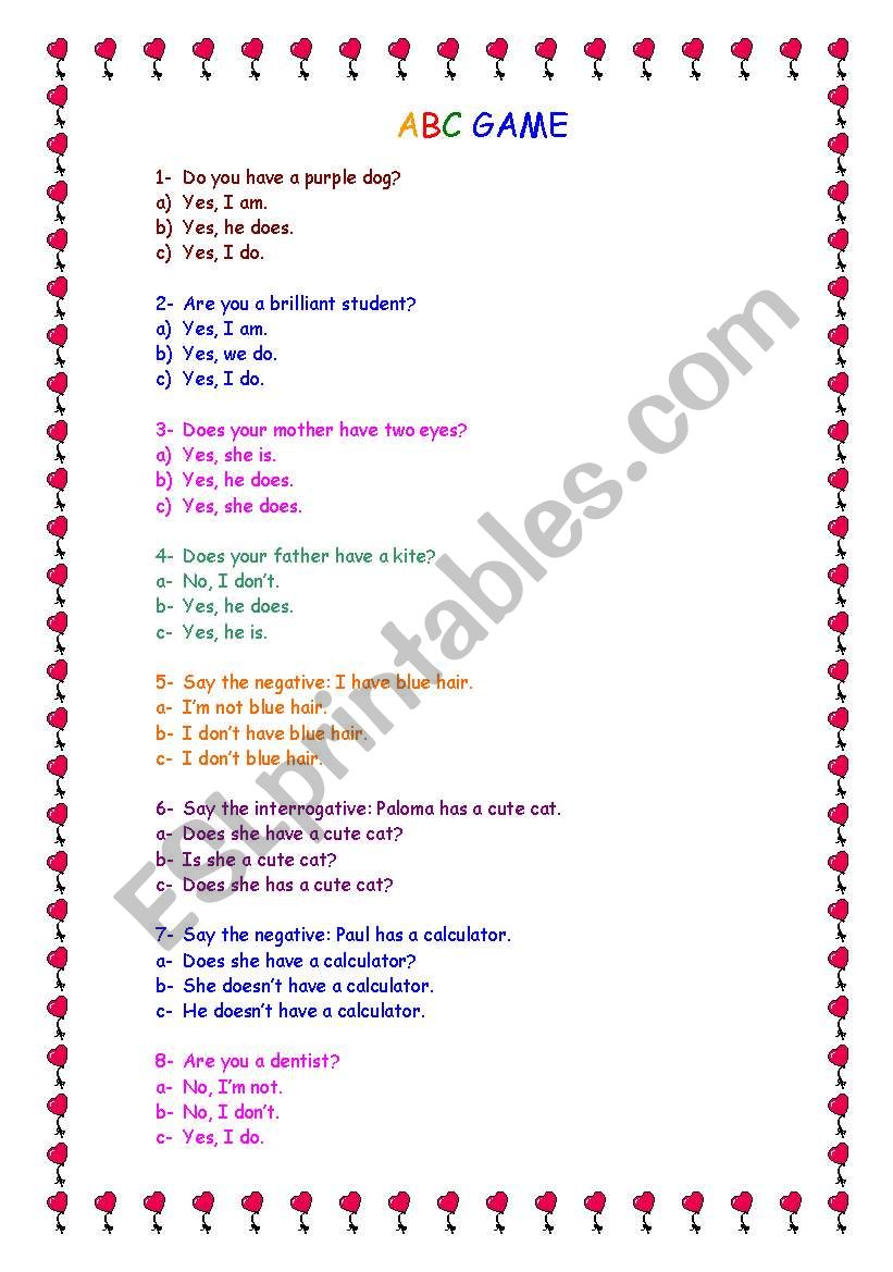 ABC Game worksheet