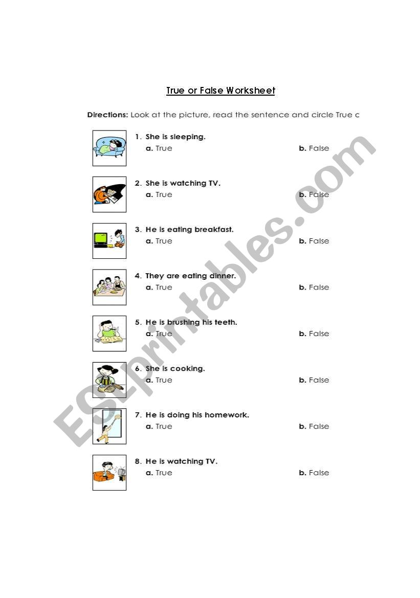 True or False. worksheet