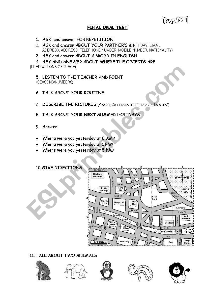 oral test teens worksheet