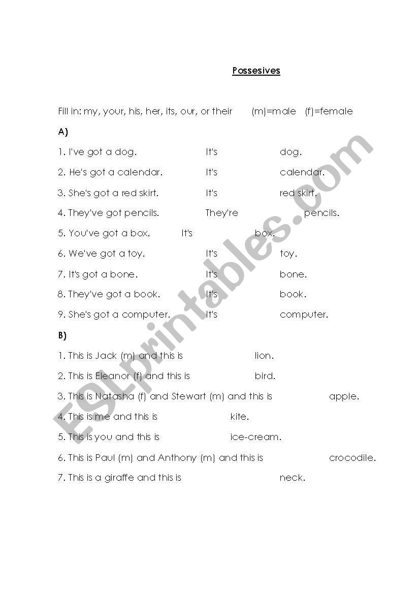 Possesives -  worksheet