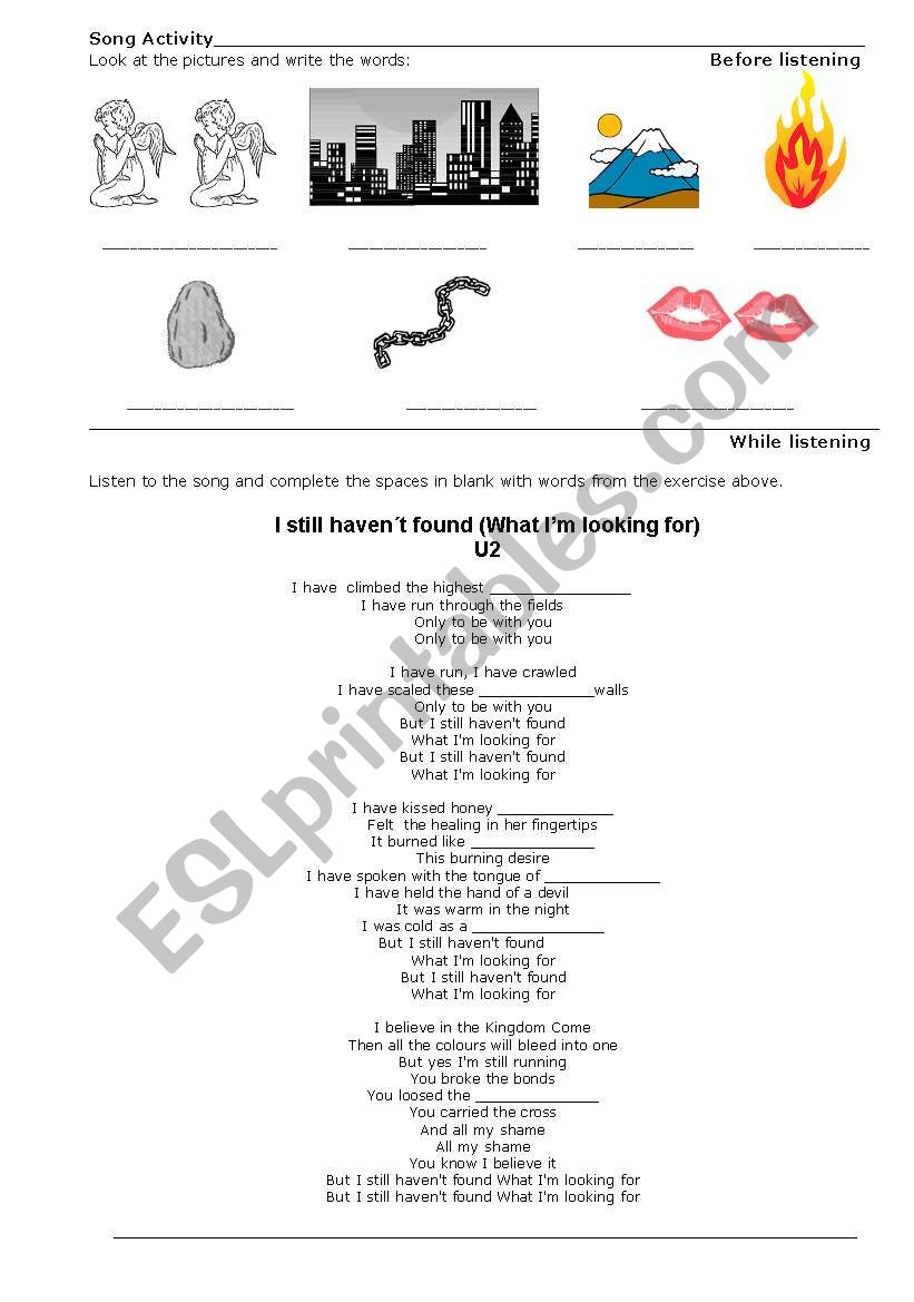 Song activity - U2 worksheet