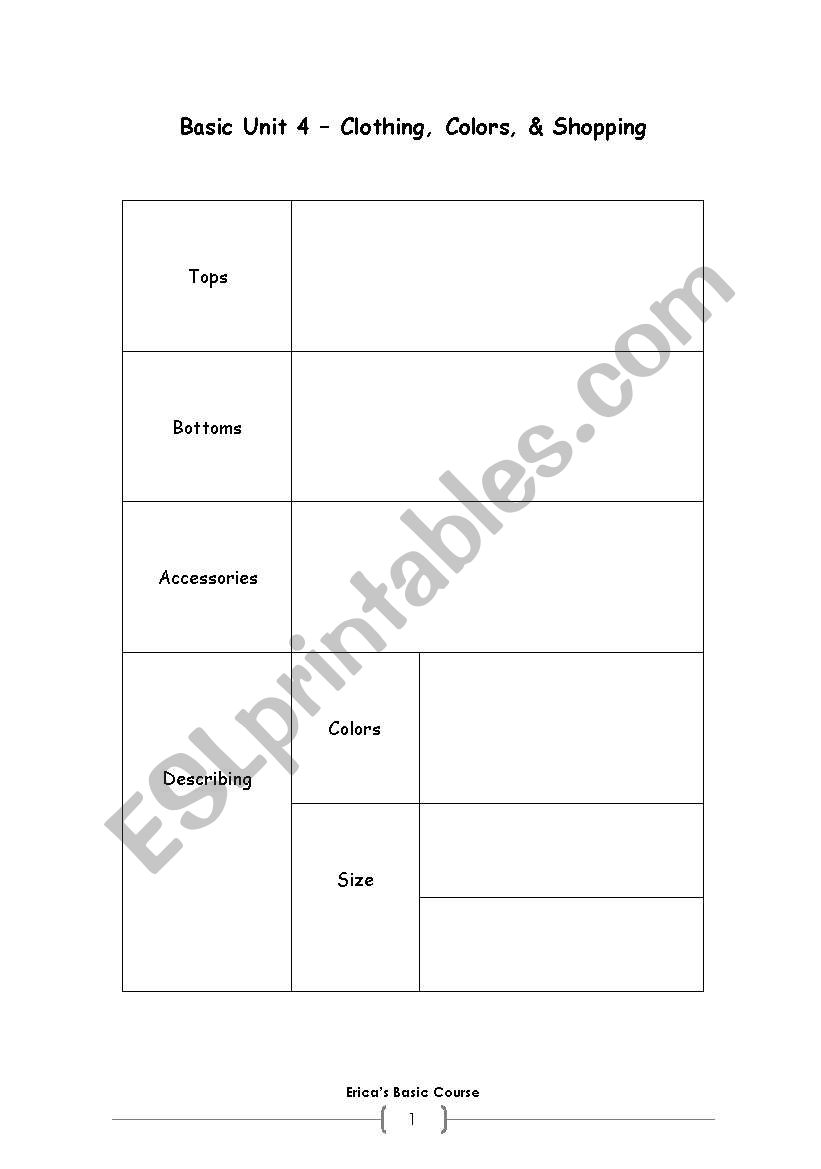 clothes worksheet