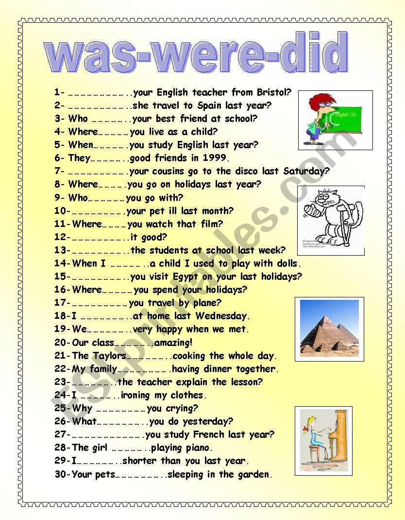 Was were did ESL Worksheet By Nabila Manzur