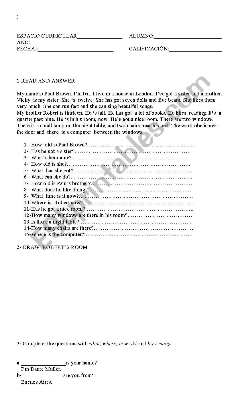 written test worksheet