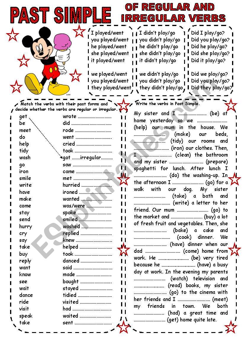 PAST SIMPE OF REGULAR AND IRREGULAR VERBS (1) (2 PAGES)