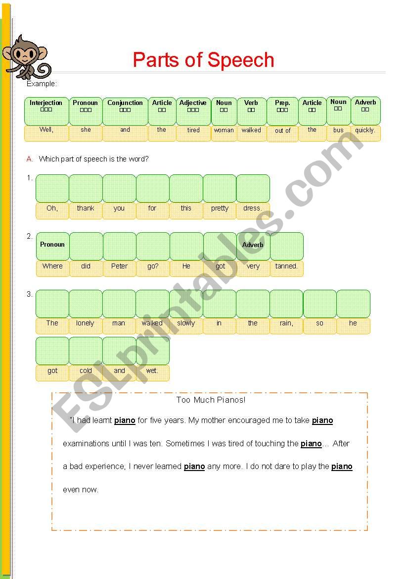 Parts of Speech (Adverb, Adjective, verb, noun, conjunction...etc)