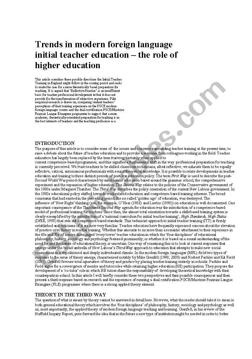 Trends in modern foreign language initial teacher education – the role of higher education