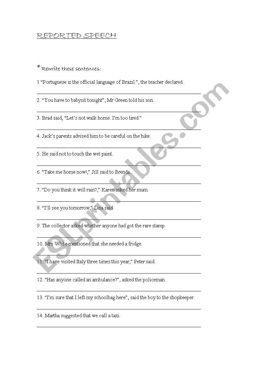 reported speech worksheet