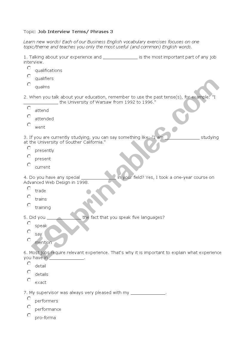 BUSINESS worksheet