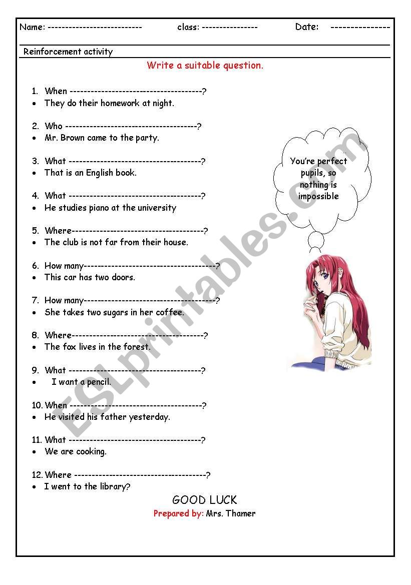 Wh Questions worksheet