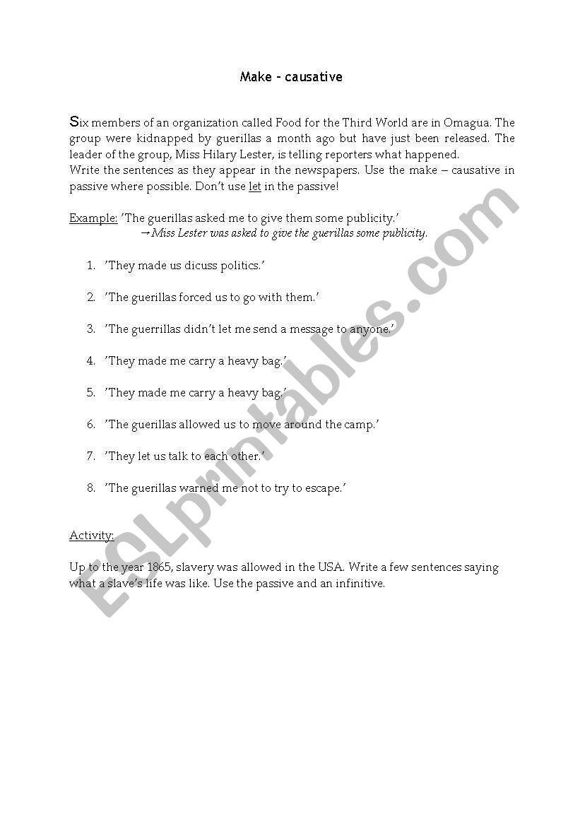 causative worksheet