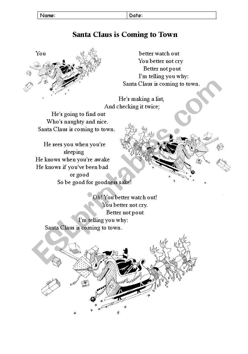 Santa Claus is coming to town worksheet