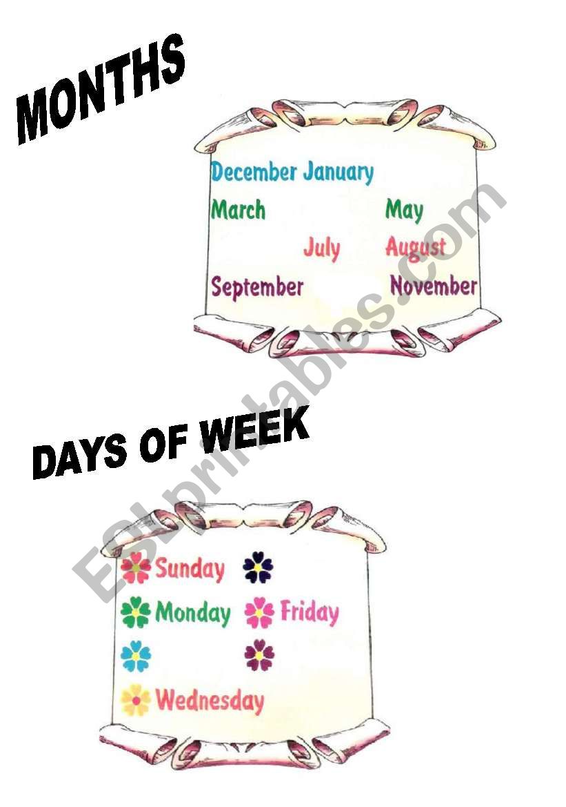months & days of week worksheet