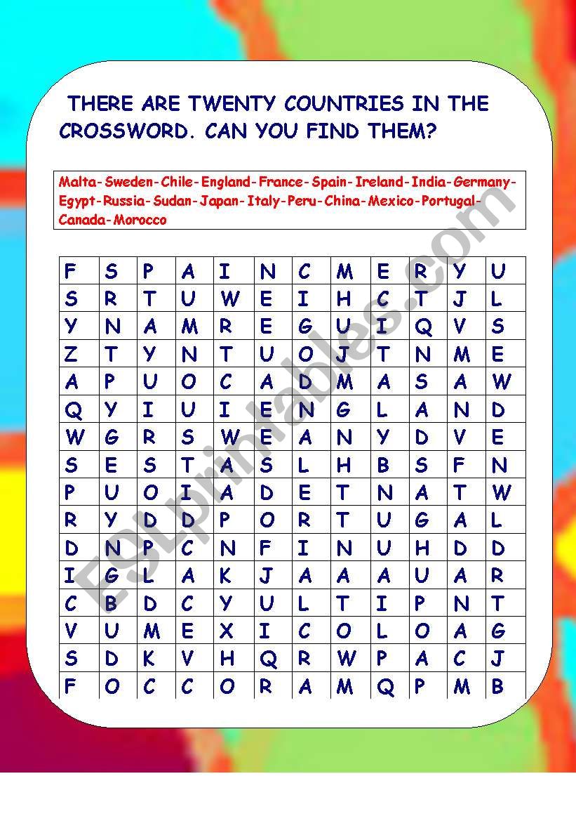 COUNTRIES WORDSEARCH worksheet