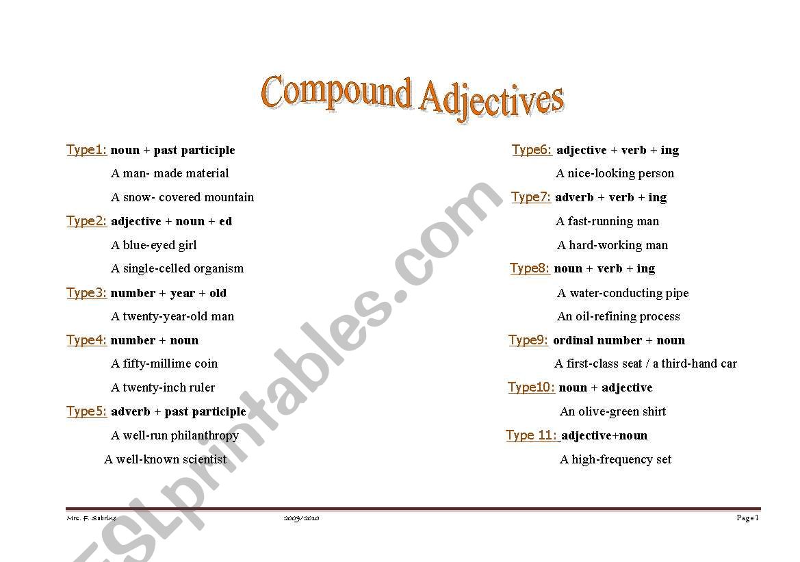 Major types of Compound Adjectives