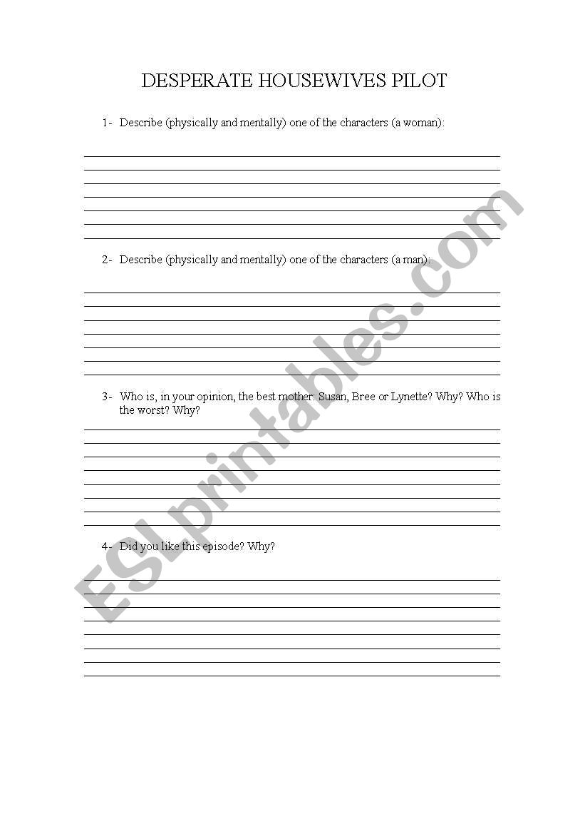 DESPERATE HOUSEWIVES PILOT worksheet