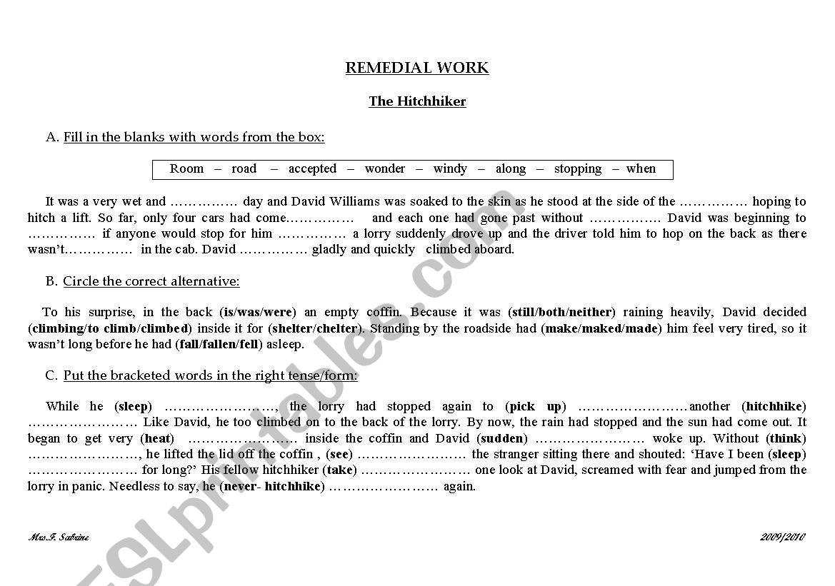 Remedial  Work worksheet