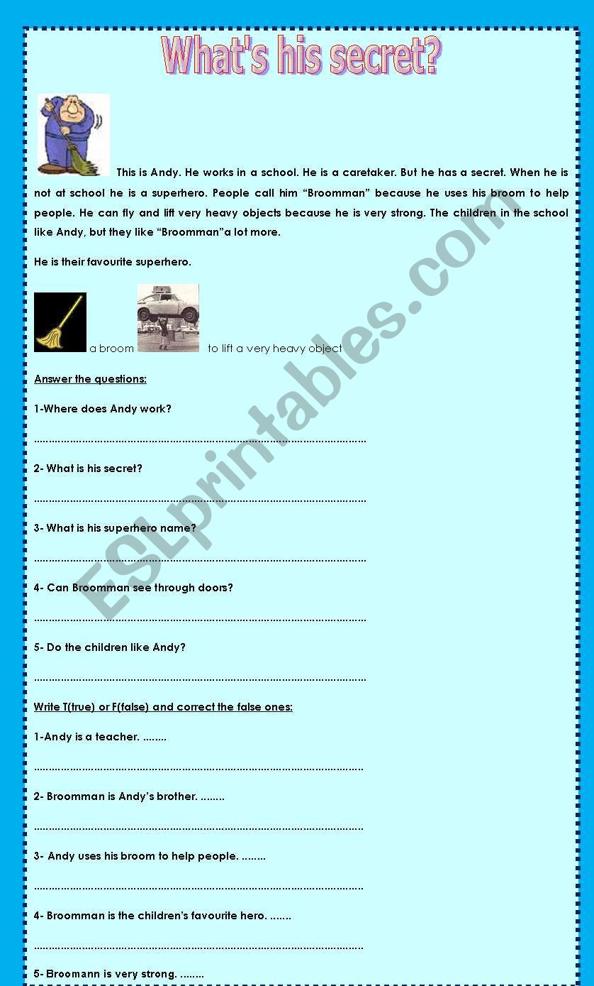 WHAT HIS SECRET? worksheet