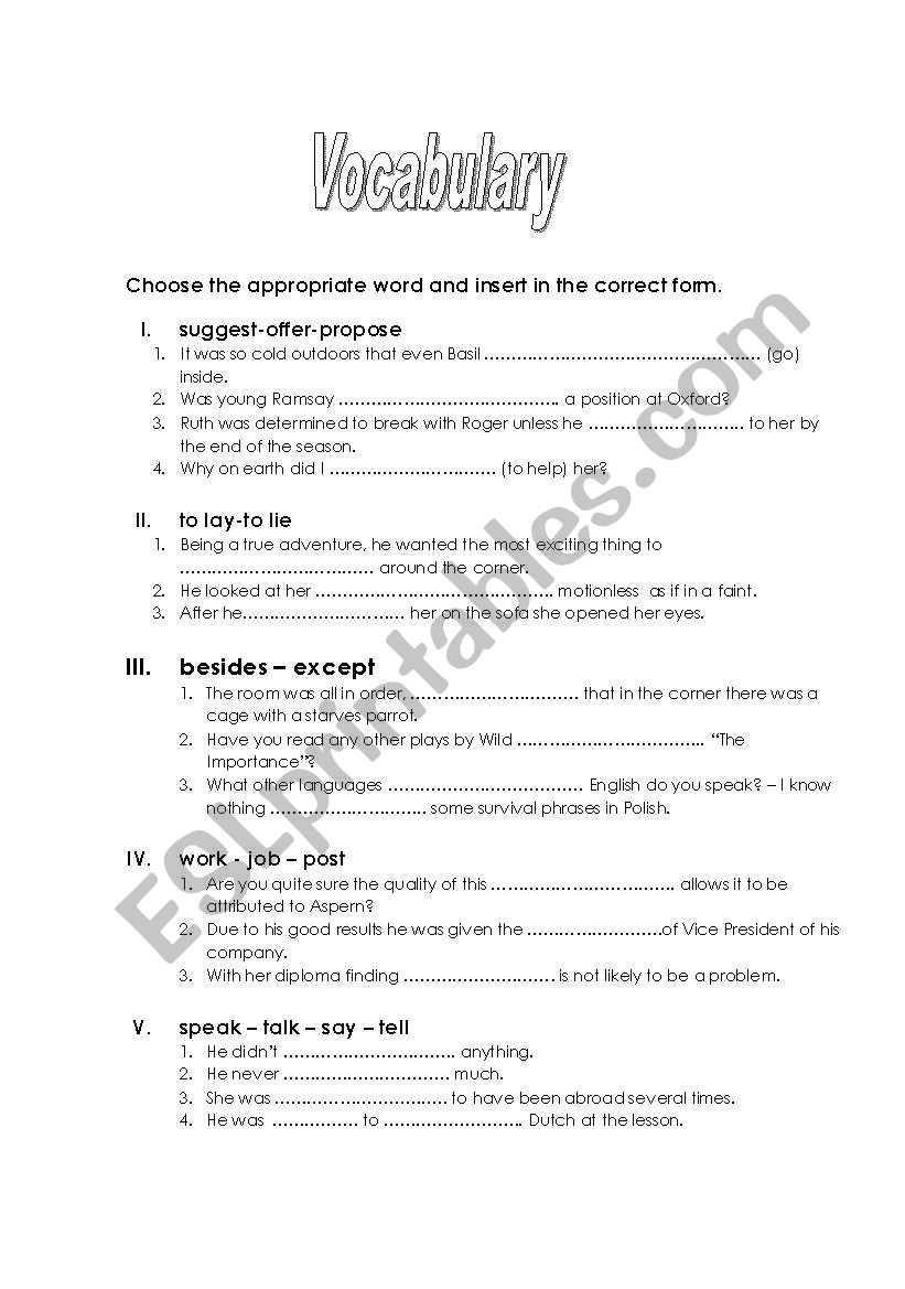 Confusable words worksheet