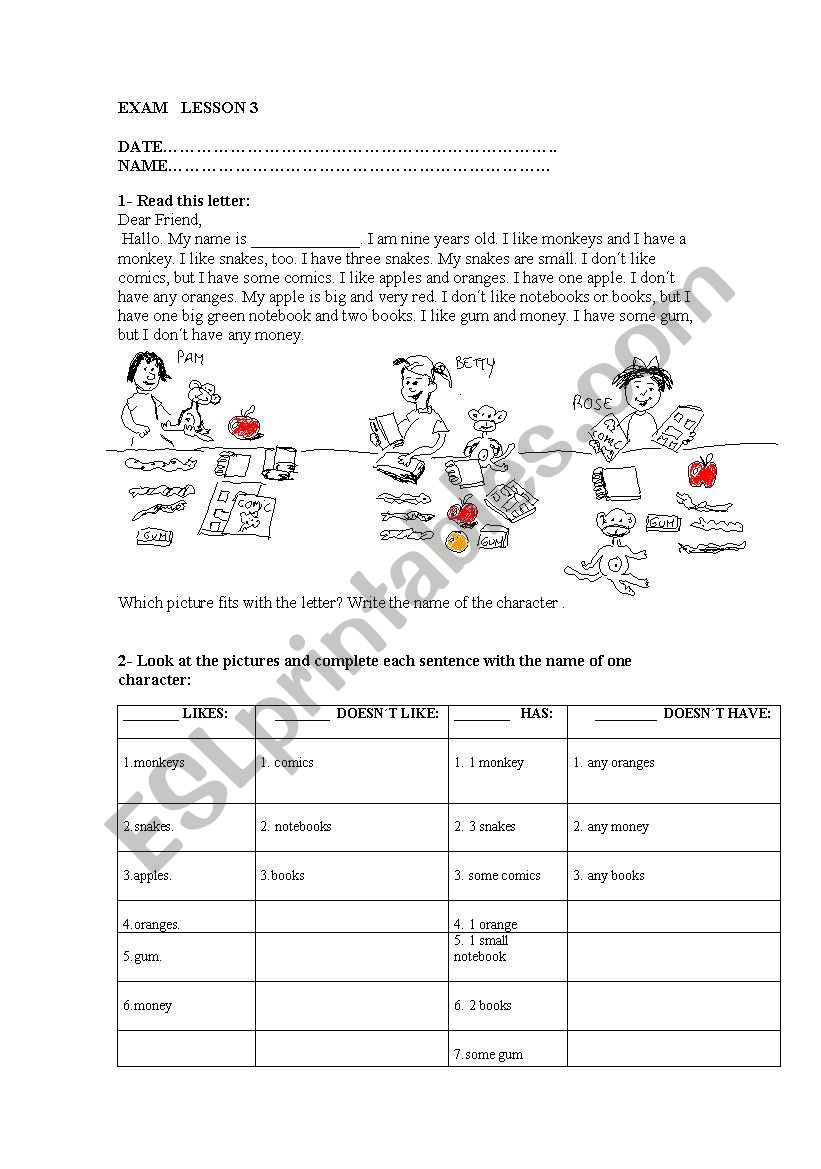 exam  worksheet
