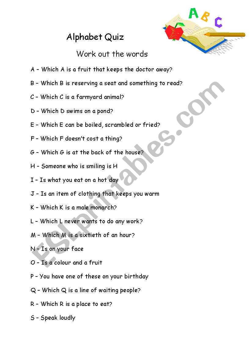 Alphabet quiz worksheet