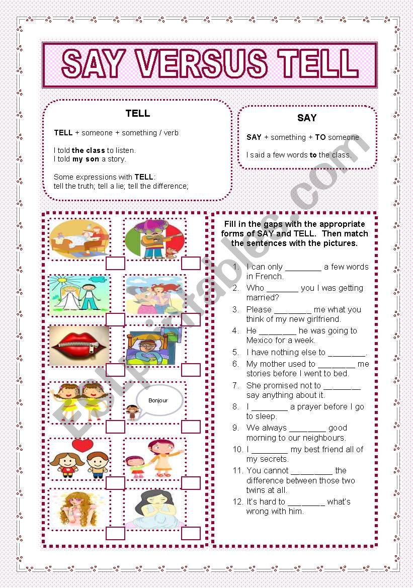 say versus tell worksheet