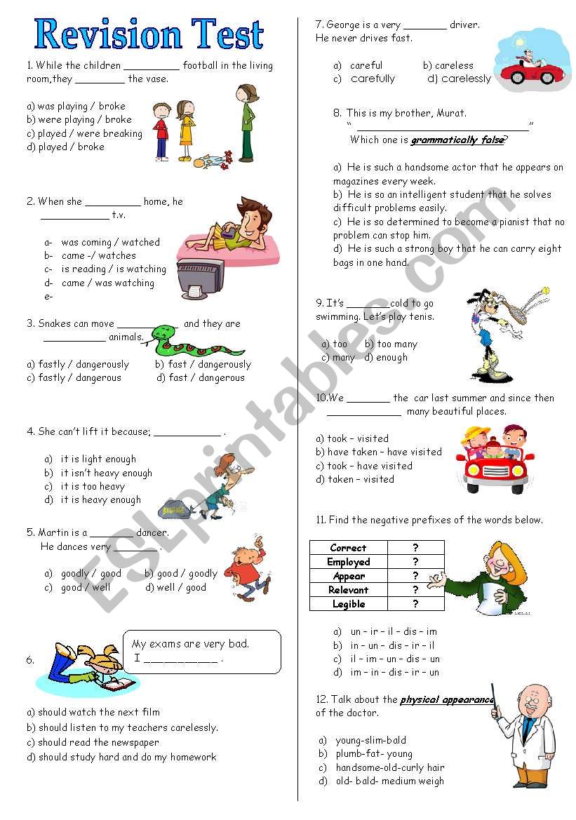  Revision test worksheet