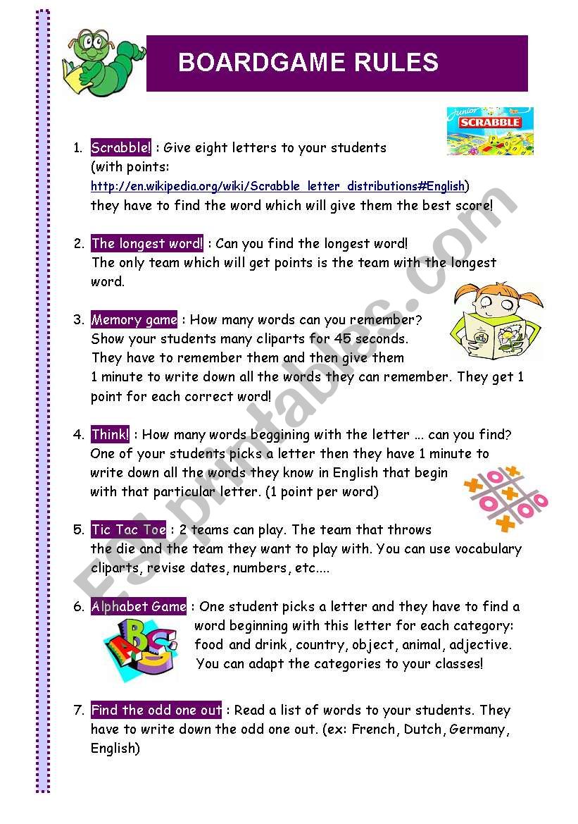 BOARDGAME By Zeline PART 2 Rules ESL Worksheet By Zeline