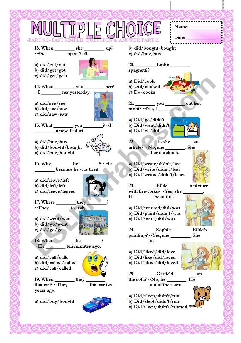 Multiple Choice - Part 6.2 - Past Simple - Questions & Answers Part 2