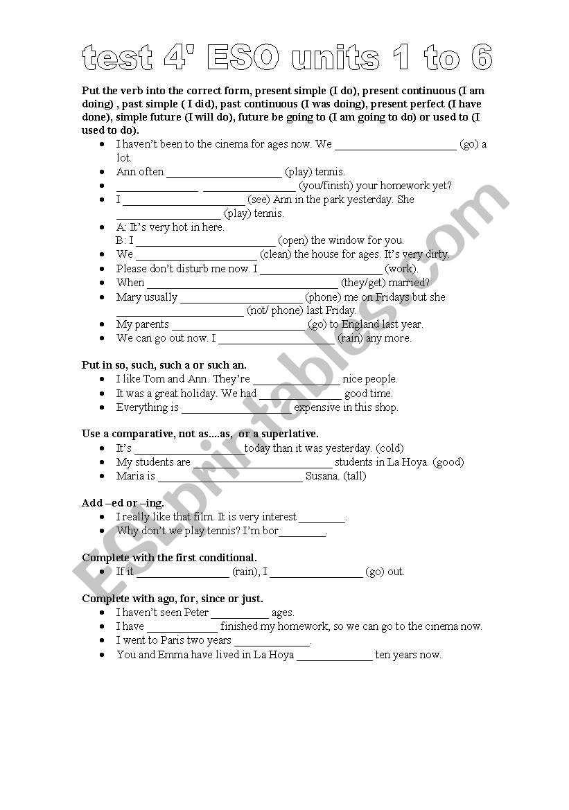 grammar test for 4 ESO worksheet