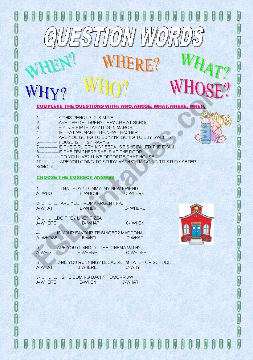 QUESTION WORDS worksheet