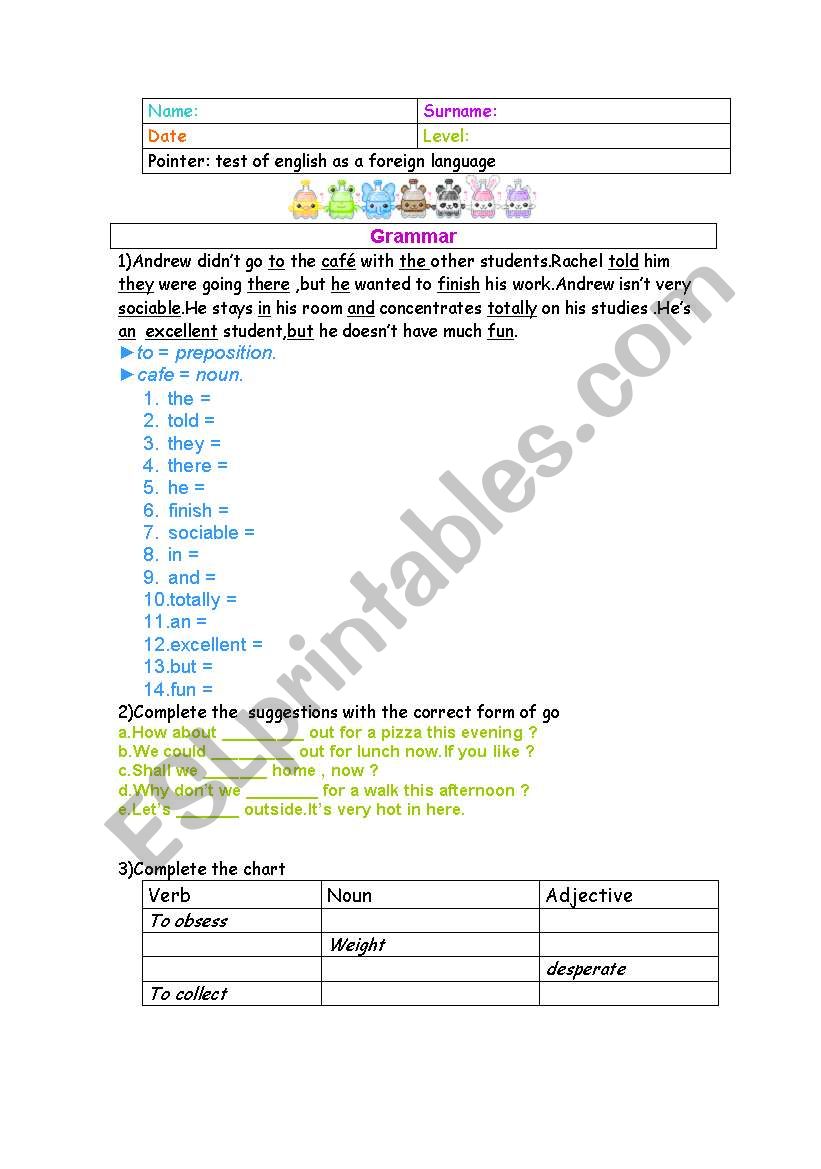 TOEFL worksheet