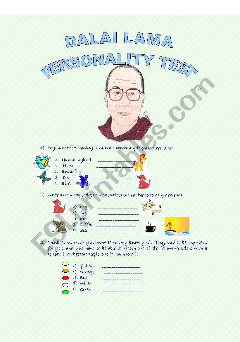 Personality Test worksheet