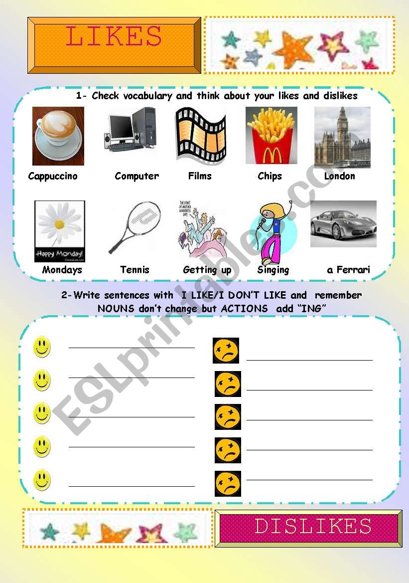 LIKES AND DISLIKES worksheet