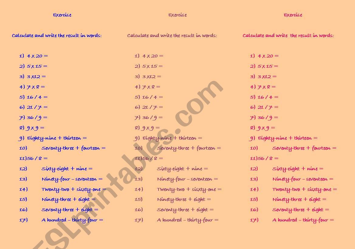 Calculate and write the result in words