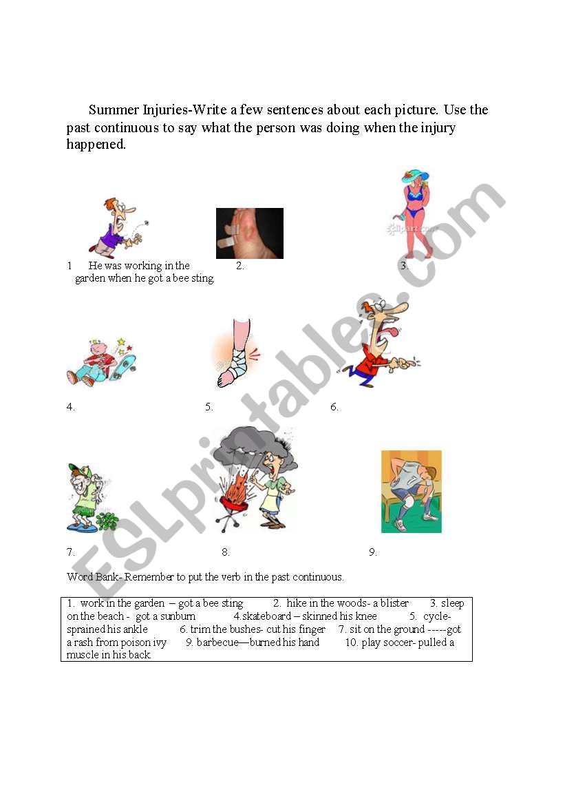 Summer Time Injuries worksheet