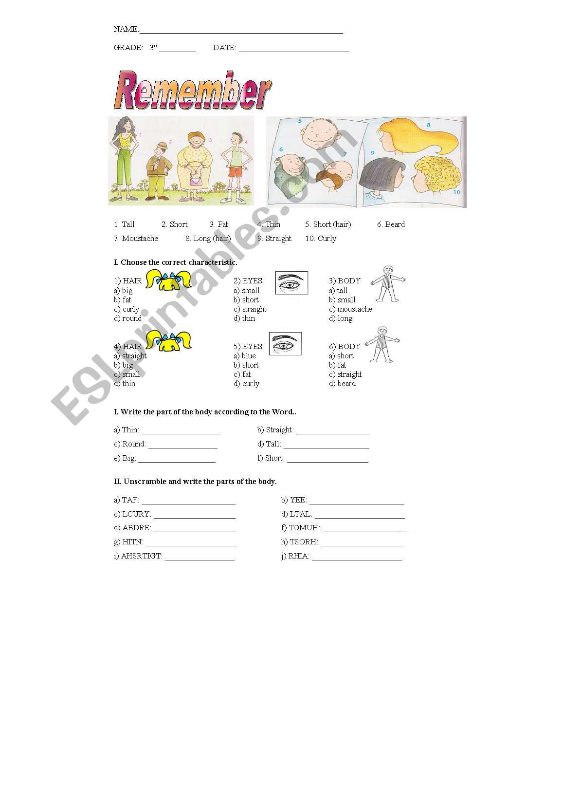 descriptions worksheet