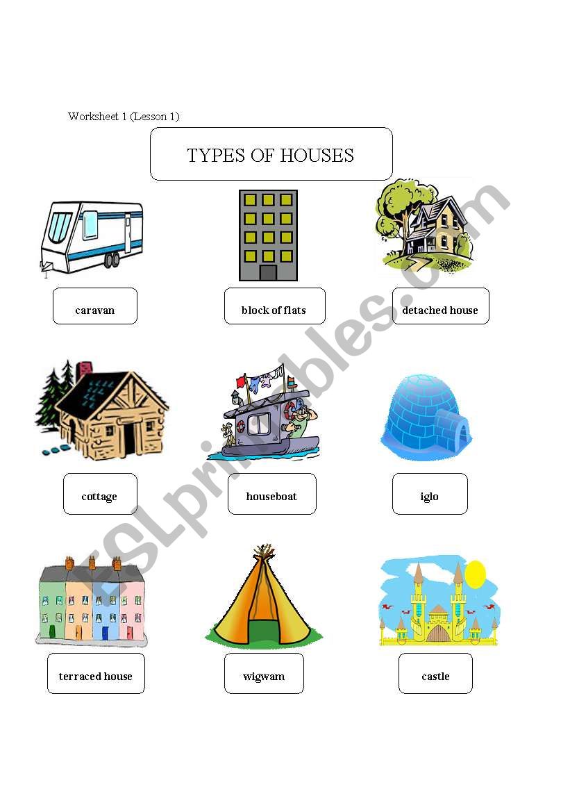 typs of houses worksheet
