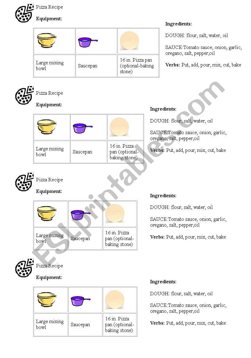 pizza recipe worksheet