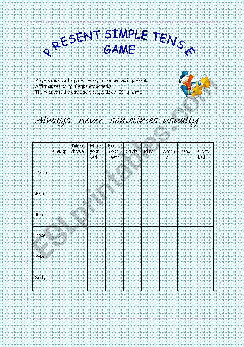 game for present  simple worksheet