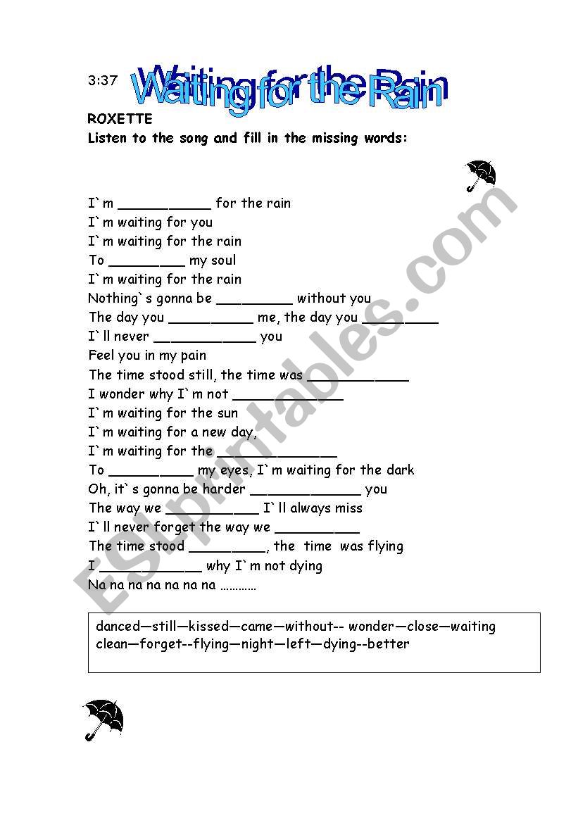 Waiting for the rain worksheet